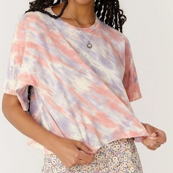 Daydreamer Kandi Stripe Tie Dye Boxy Crop Tee Women's  Large Casual Top Festival - Picture 1 of 7